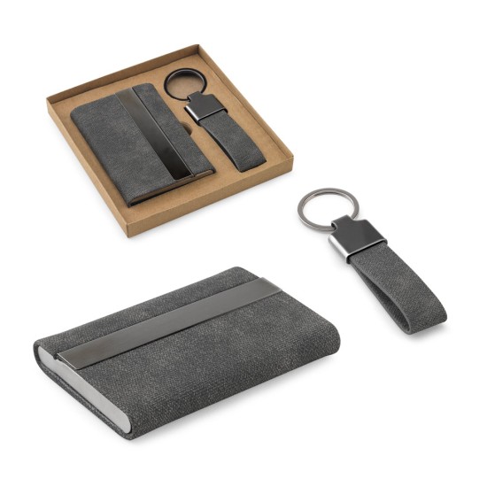 Conjunto Porta-Cartões e Chaveiro Reciclado Vaughn Personalizado 95100